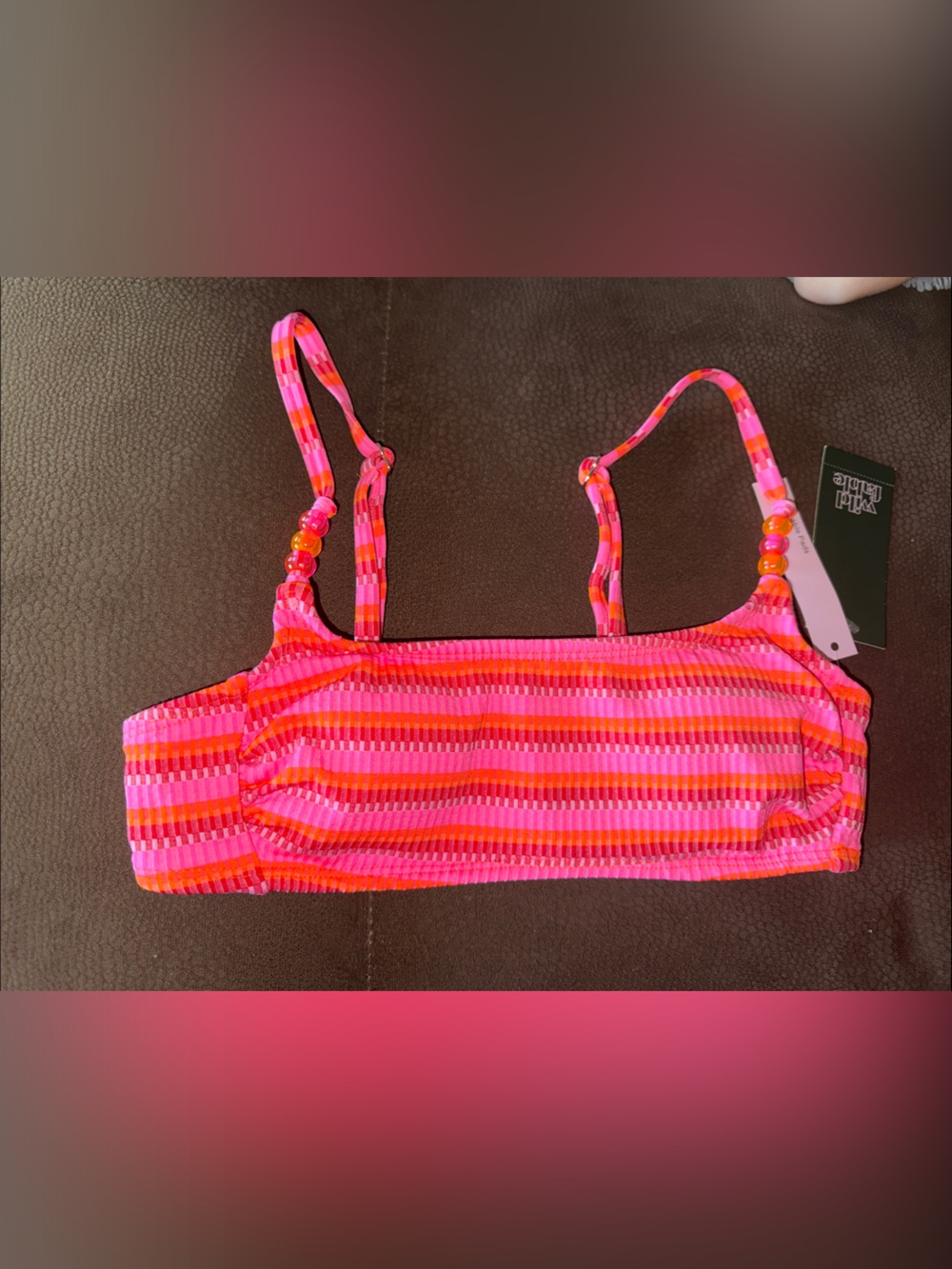 Wild Fable Pink and Orange Striped Beaded Bikini Top